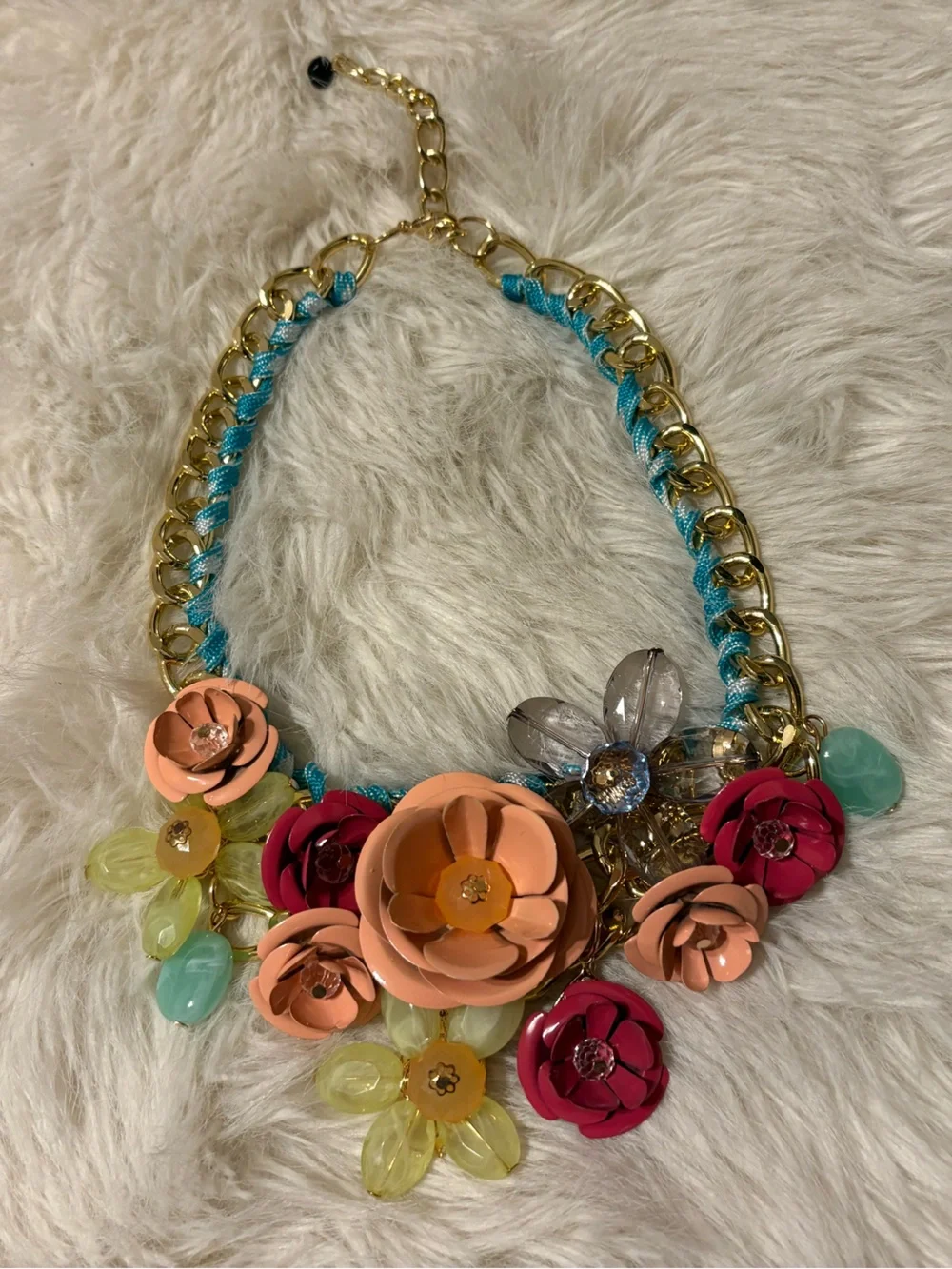 Aratta Multicolor Floral Statement Necklace - Peach, Pink, Yellow & Aqua